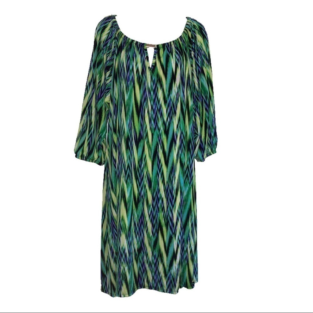 Fresh of LA Stretch Jersey Plus Dress 3X Green Yellow*